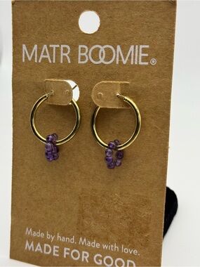 Mat r Boomie Gold Hoop Earrings with Purple Bead Drops